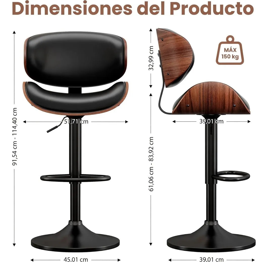 Taburete Banqueta Moderno Con Respaldo Apoya Pies Negro