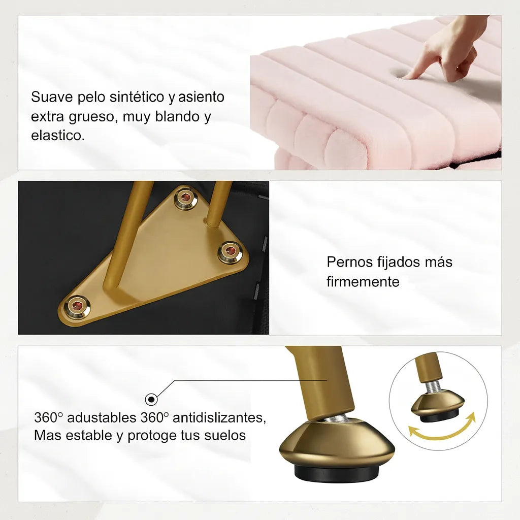 Taburete De Terciopelo Con Cajon Patas Metal De Calidad ROSADO