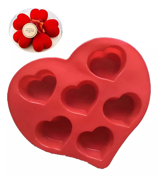 Molde De Pastel De Silicona Corazon x6 Huecos