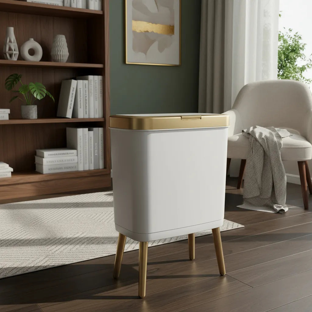 Papelera Moderna Abre Facil Ideal Dormitorio Capacidad 15lt Blanca