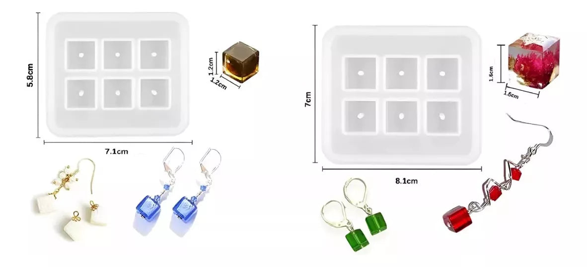 Set 2 Moldes Cubo De Silicona Con Agujero Para Resina Epoxi