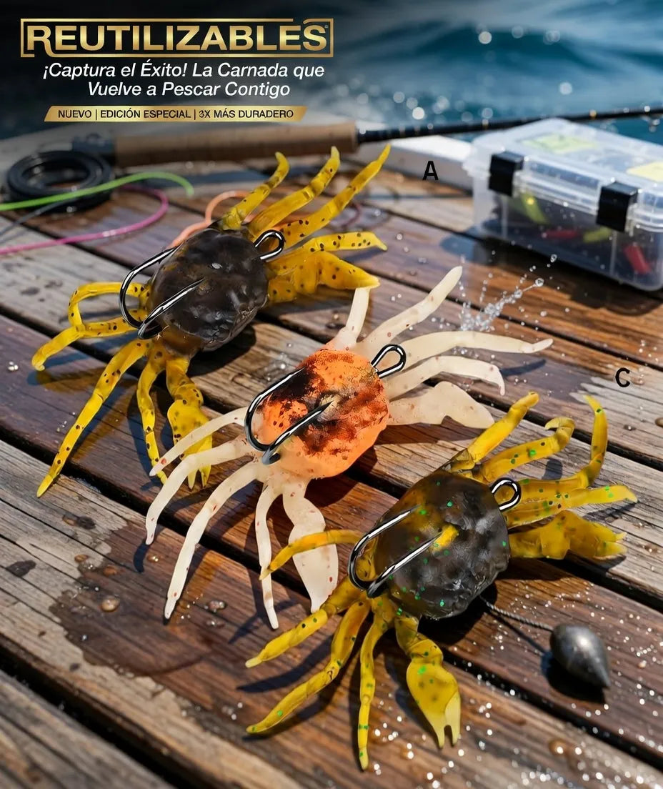 Pack X3 Cangrejos Senuelos Con Anzuelo Carnada Para Pesca
