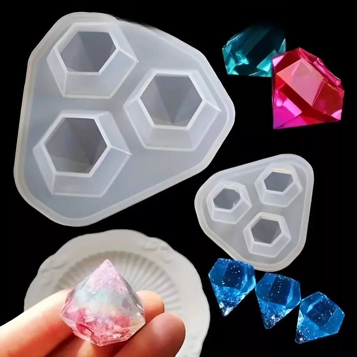 Set 2 Molde De Silicona Diamantes Para Resina Epoxi Llaveros