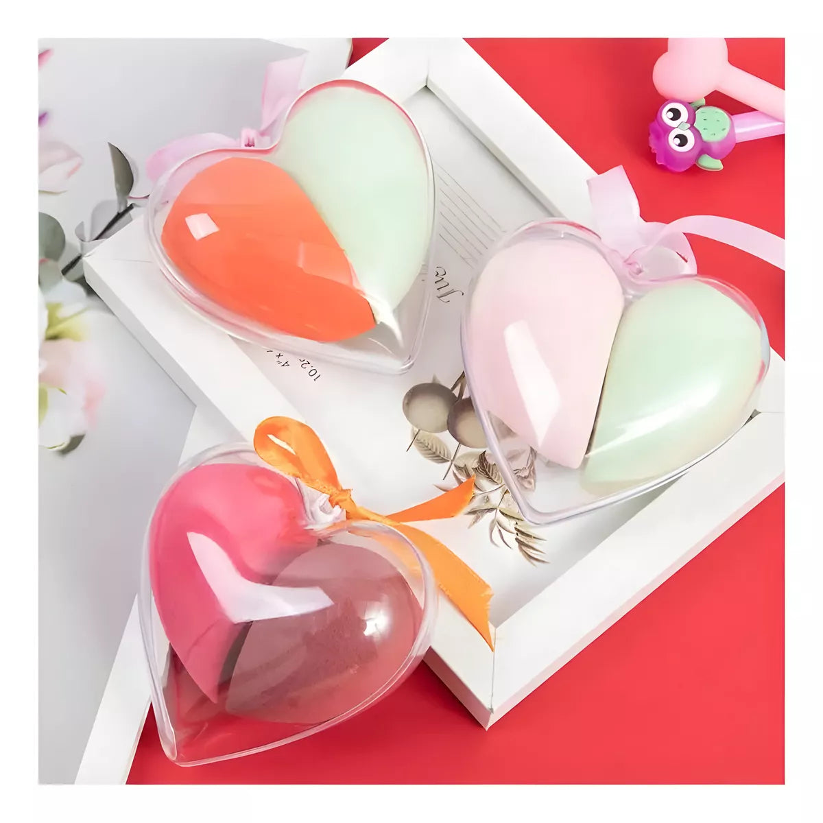 Esponjas Para Maquillaje Forma Gota Con Estuche De Corazón