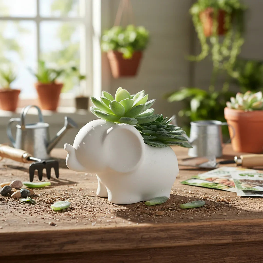 Moldesilicona Forma Elefante Con Maceta Yeso Resina Epoxi Blanco R-045