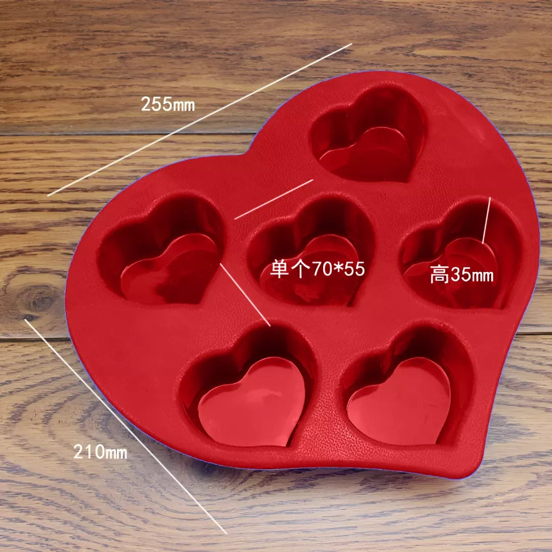 Molde De Pastel De Silicona Corazon x6 Huecos