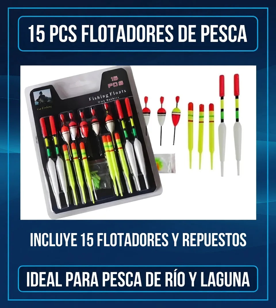 Set De 15 Boyas Kit Pesca Boyas Plástico Varias Medidas