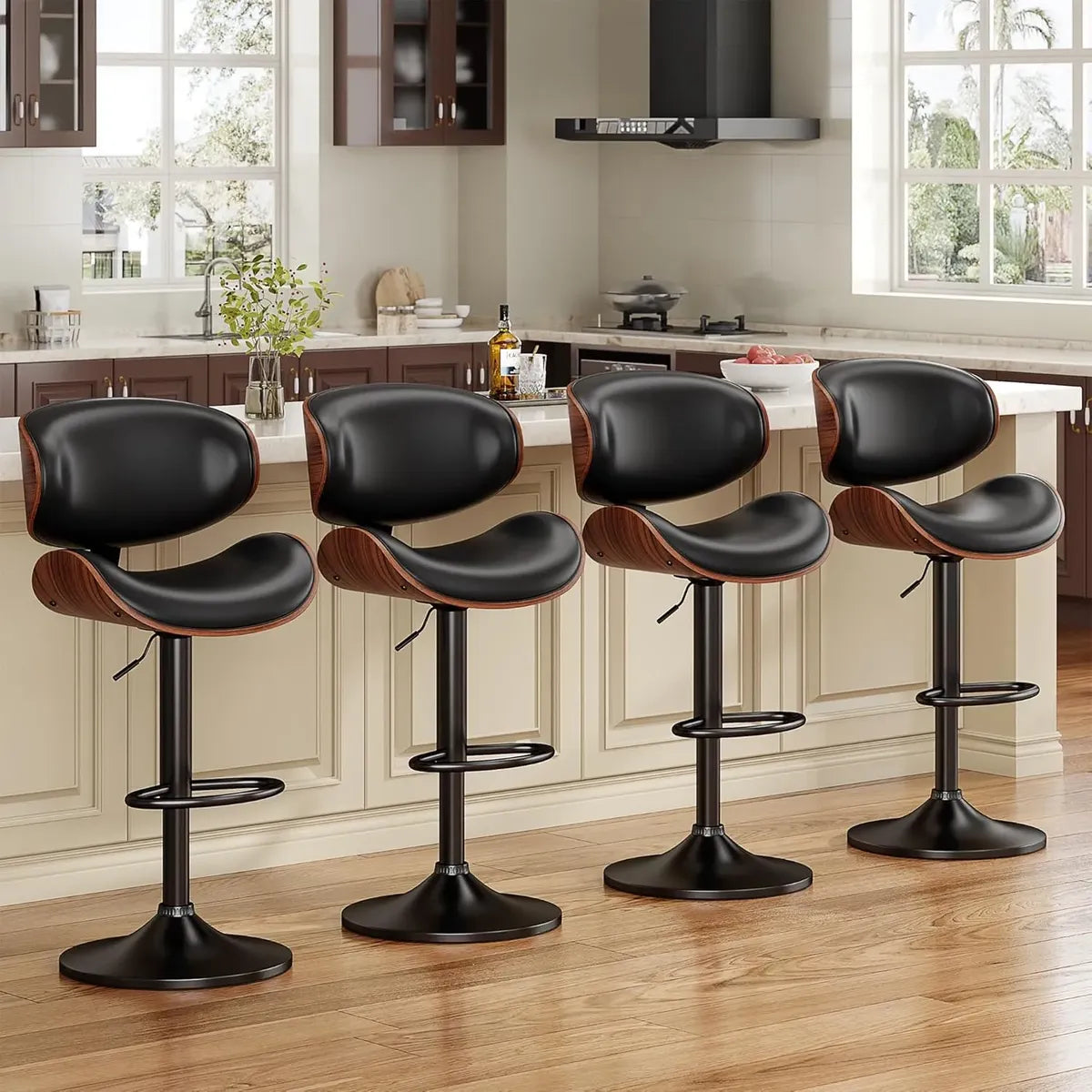 Taburete Banqueta Moderno Con Respaldo Apoya Pies Negro