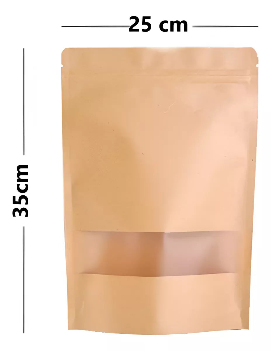 Bolsas Ziploc Papel Kraft Con Visor Pack 50un 25x35cm Grande