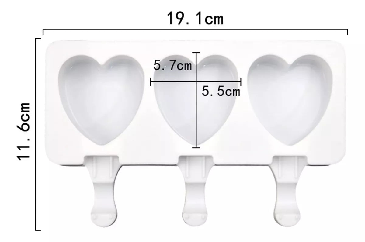 Molde de silicona para hacer helados Forma de corazon + 50 palitos de regalo