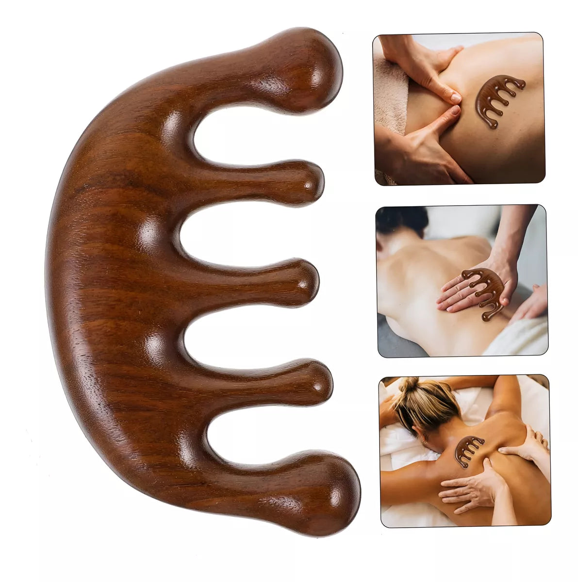 Peine De Masaje Espalda Cabeza Cara Madera Ebano Natural