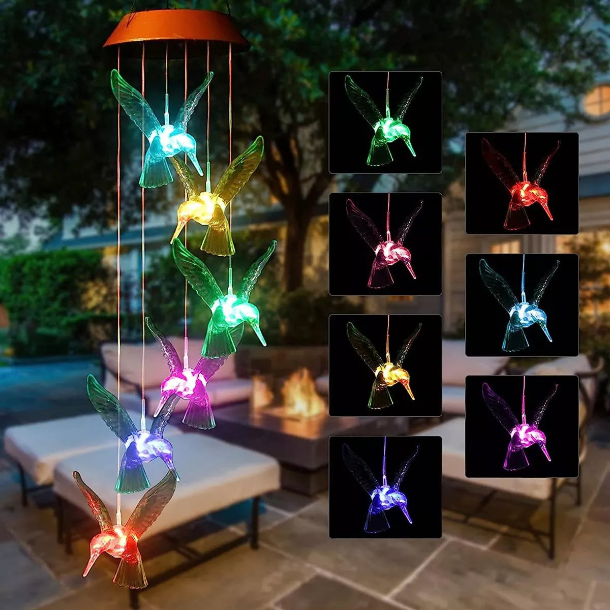 Colgante Colibrí Led Batería Recargable Con Panel Solar