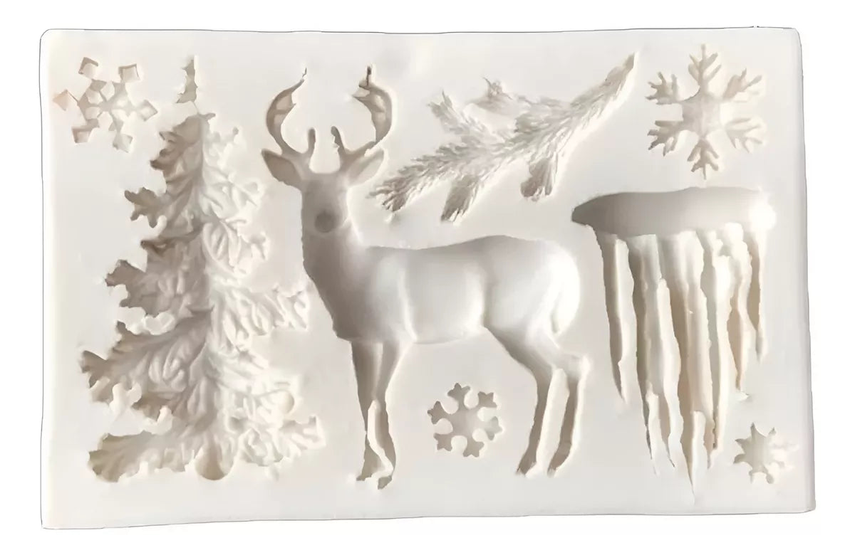 Molde De Silicona Reno Nieve Navidad Decoracion De Tortas R-058