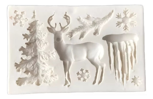 Molde De Silicona Reno Nieve Navidad Decoracion De Tortas R-058