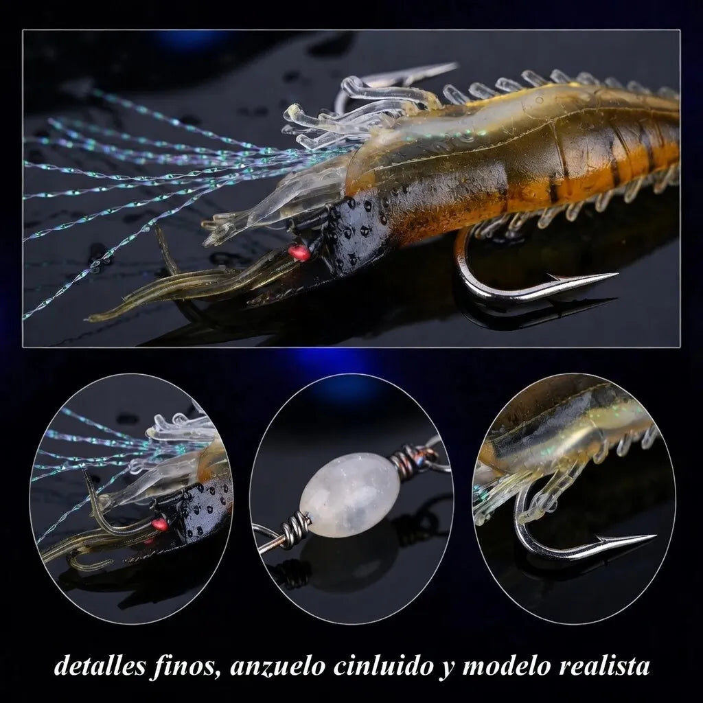 Kit X3 Camaron Silicona Reutilizables Grandes Con Anzuelo