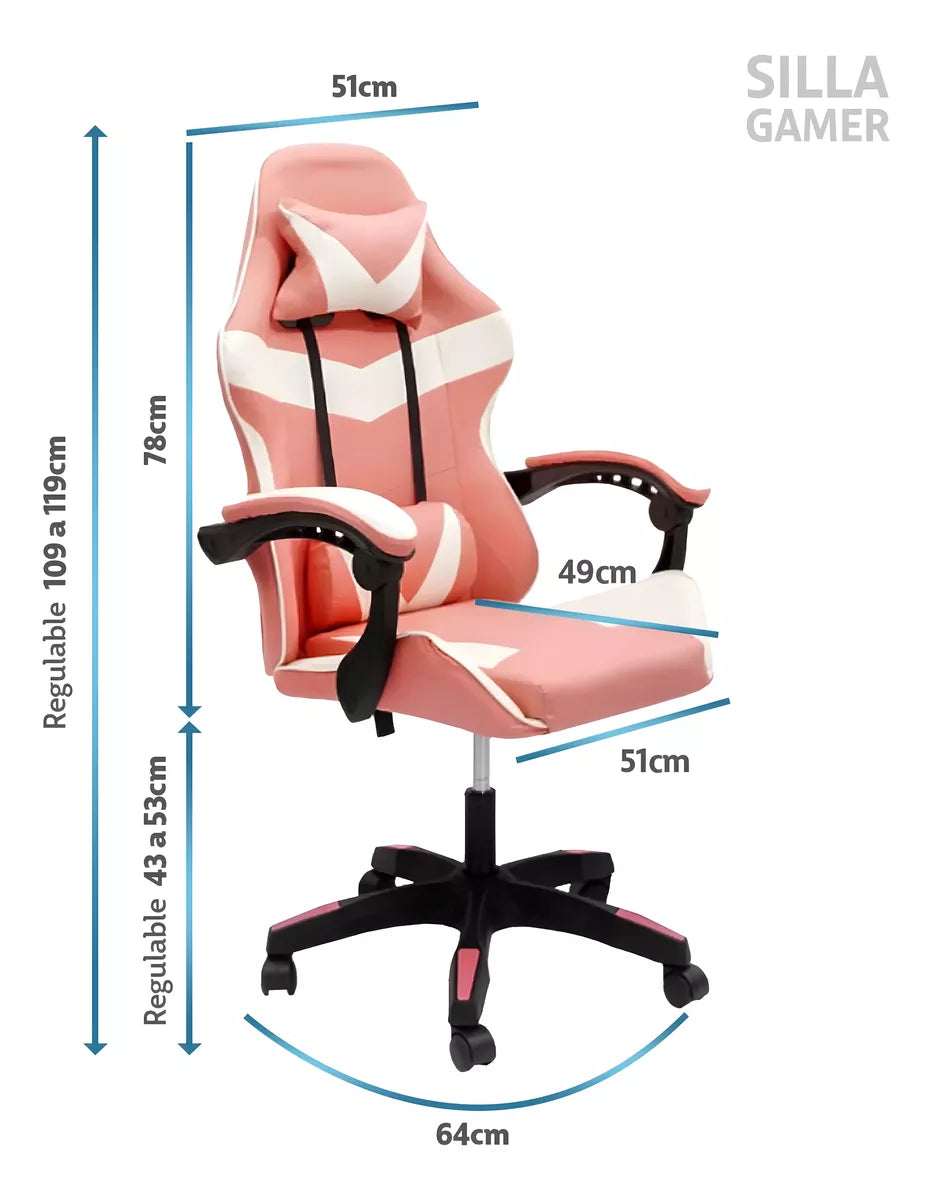 Silla Gamer Pro Giratoria Para Pc Gaming Fuerte Ergonomica ROSADA