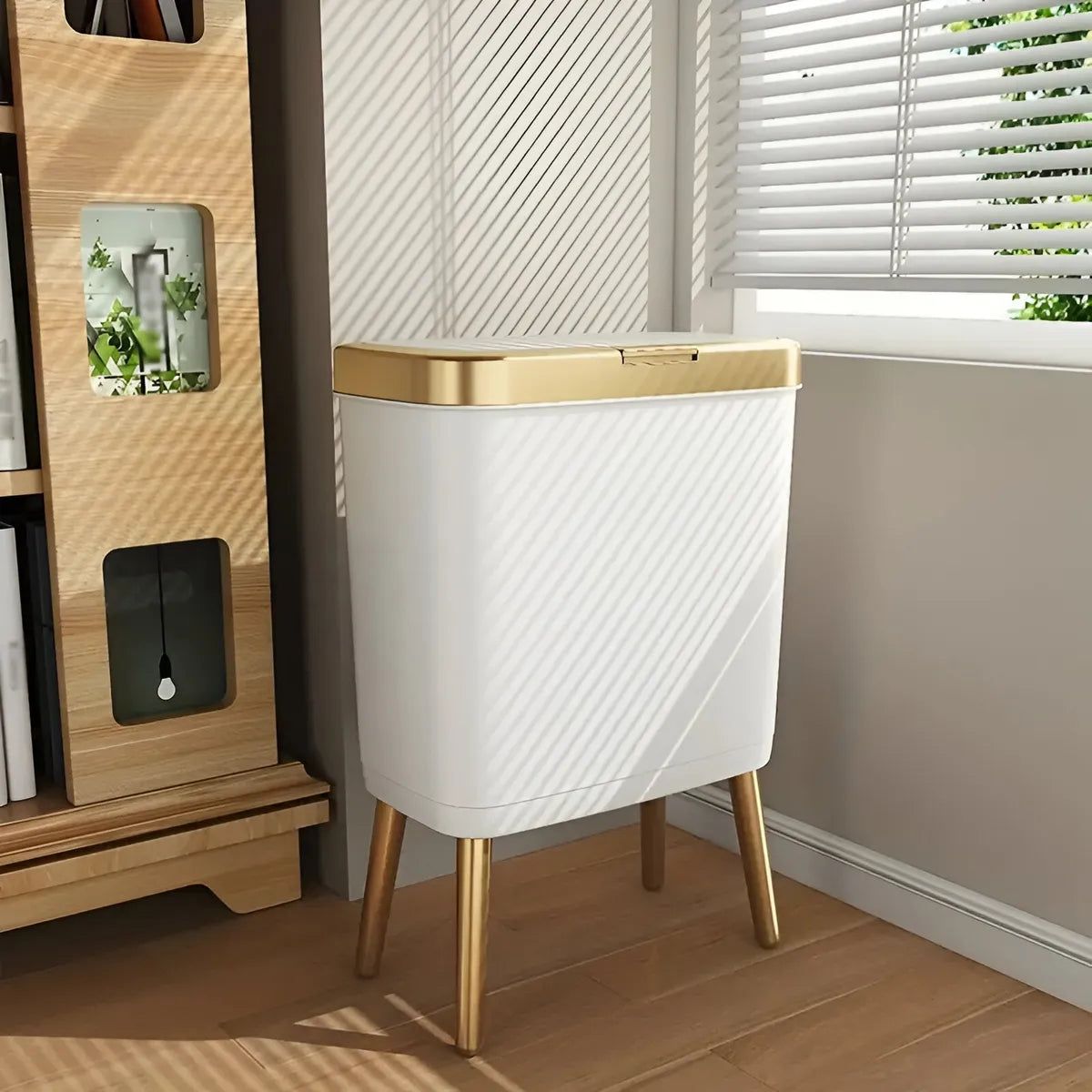 Papelera Moderna Abre Facil Ideal Dormitorio Capacidad 15lt Blanca