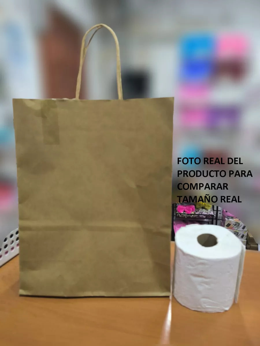 Bolsas De Papel Kraft Con Asas 33x12x26 25un Ideal Envios