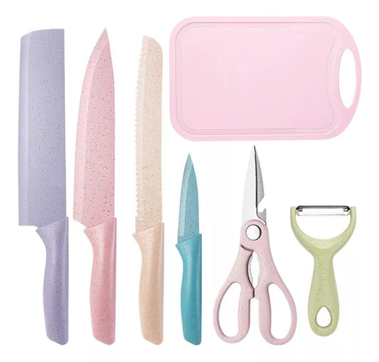 Juego Set Kit De Cuchillos Y Tabla Cocina