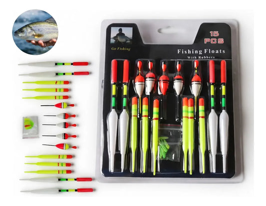 Set De 15 Boyas Kit Pesca Boyas Plástico Varias Medidas