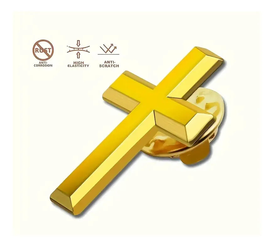 Pin Para Ropa Forma Cruz Cristiana Dorada Buena Calidad