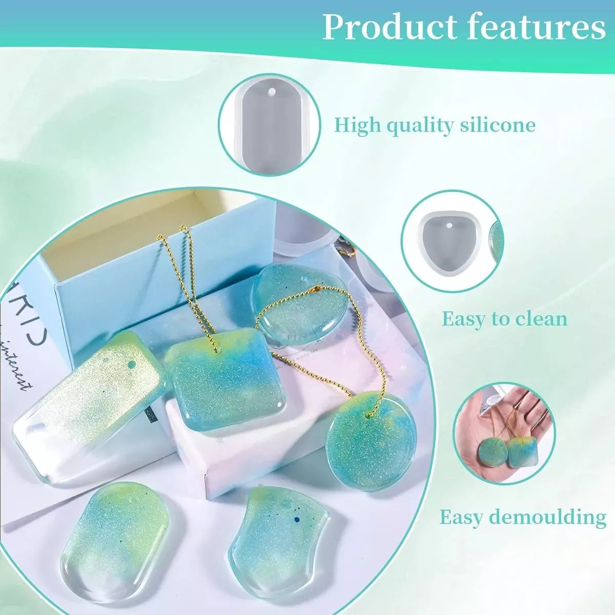 Kit 6 Moldes De Silicona Collares Llaveros Para Resina Epoxi R-063