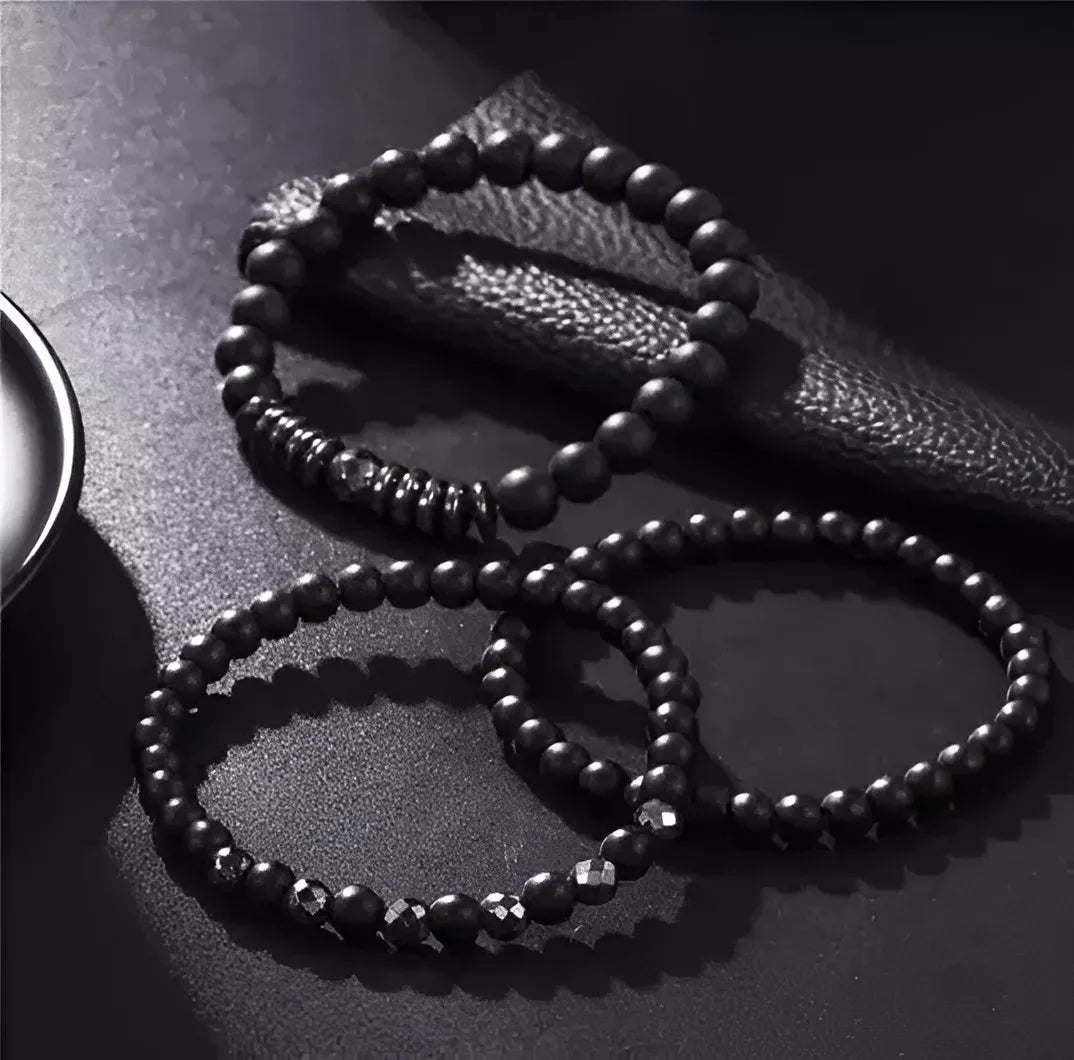 Pulseras Piedra Negra Lava Conjunto 3un