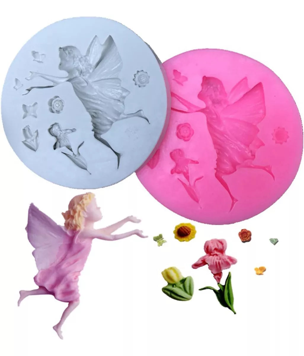 Molde De Hada Y Flores Angel Con Flores Decoración De Pastel