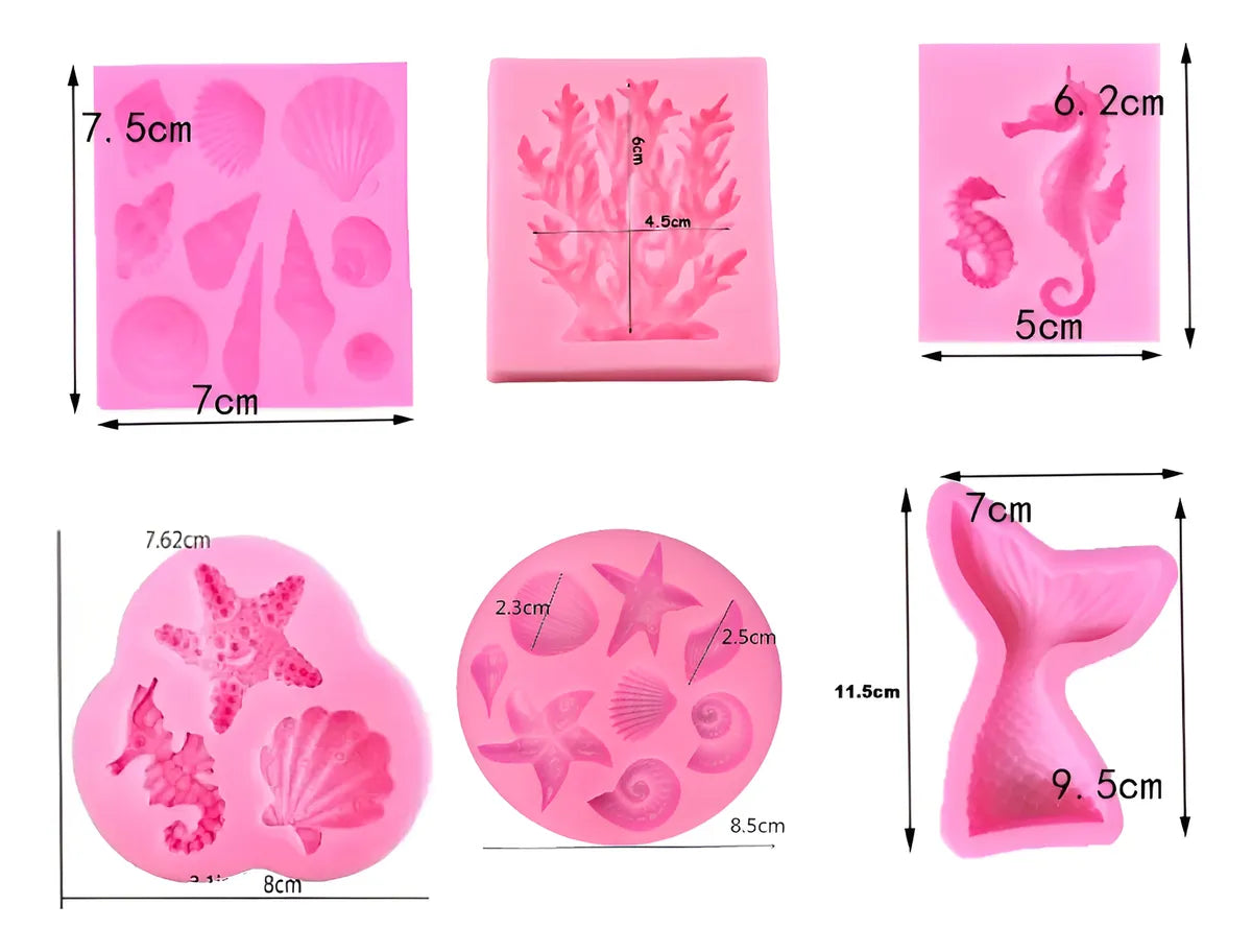 Set De Moldes De Silicona Sirena Estrella Fondant Artesanias