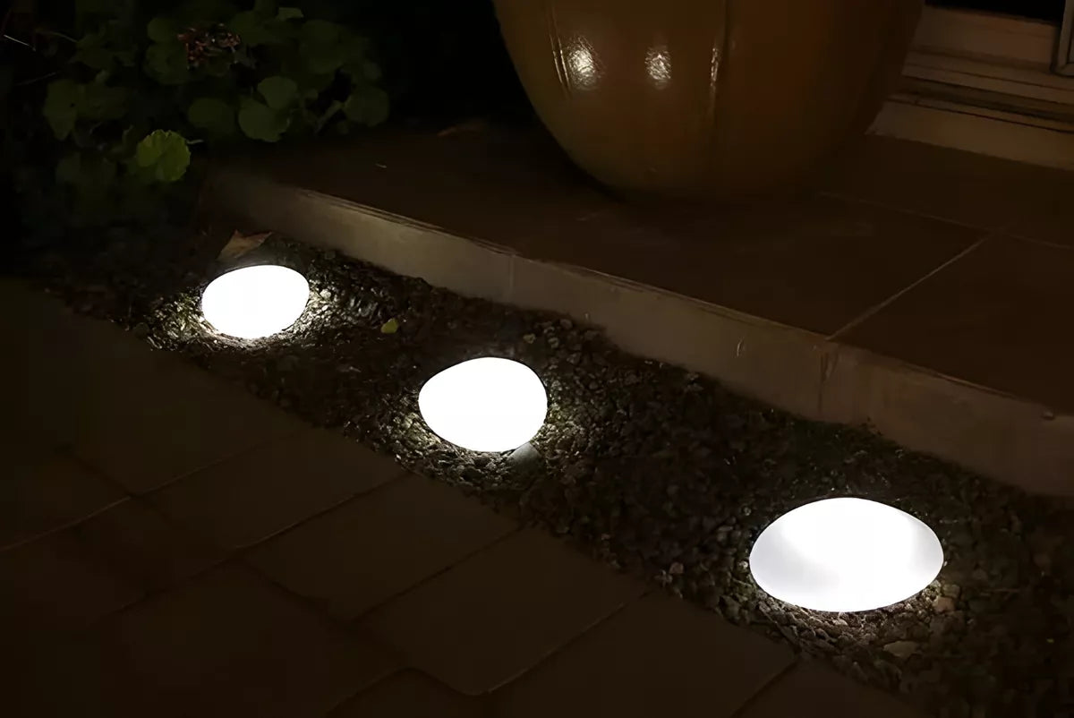 Lampara Solar Vidrio Resiste Agua Para Jardin Efecto Piedra