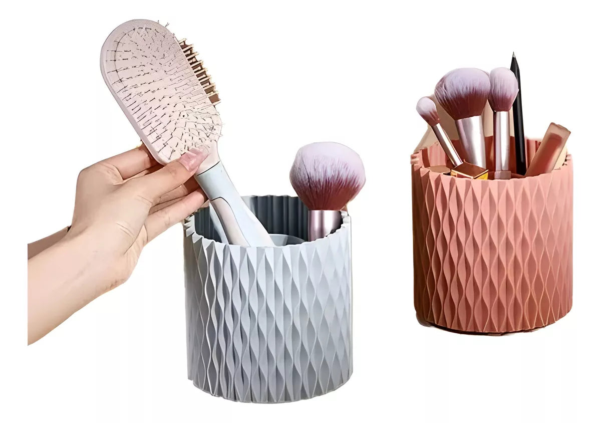 Organizador De Maquillaje O Pinceles Giratorio 360° Moderno GRIS