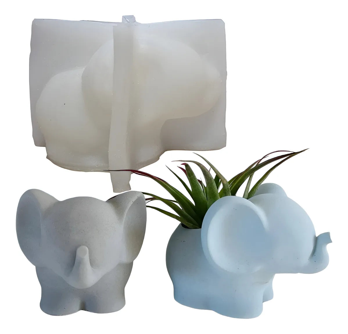 Moldesilicona Forma Elefante Con Maceta Yeso Resina Epoxi Blanco R-045