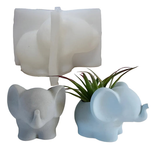 Moldesilicona Forma Elefante Con Maceta Yeso Resina Epoxi Blanco R-045