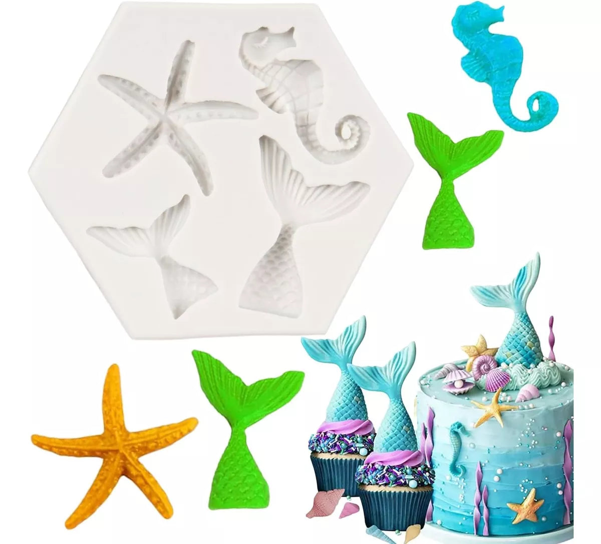 Molde De Silicona Animales Marinos Fondant Reposteria