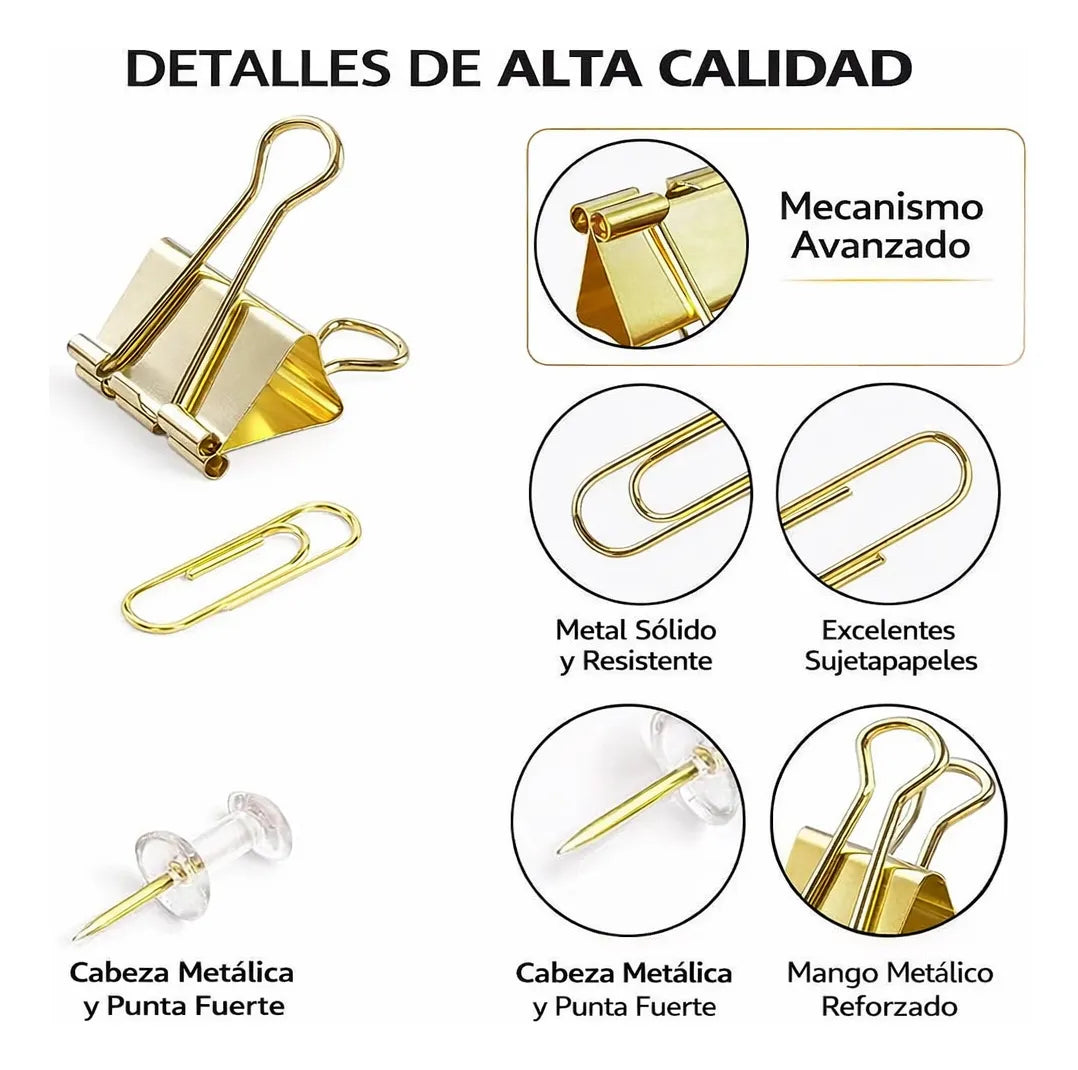 Juego De Clips Para Carpetas Oficina Papeleria Broches Dorado fed adelant 01