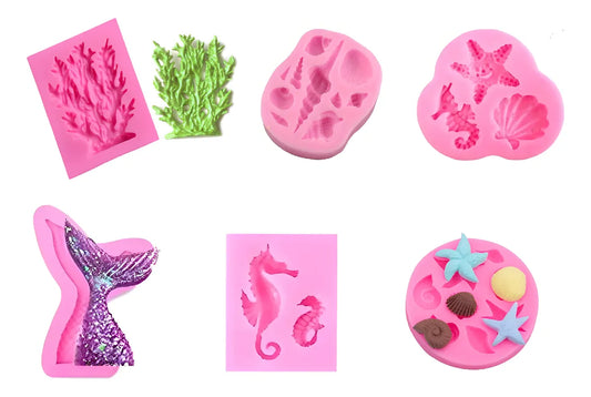 Set De Moldes De Silicona Sirena Estrella Fondant Artesanias