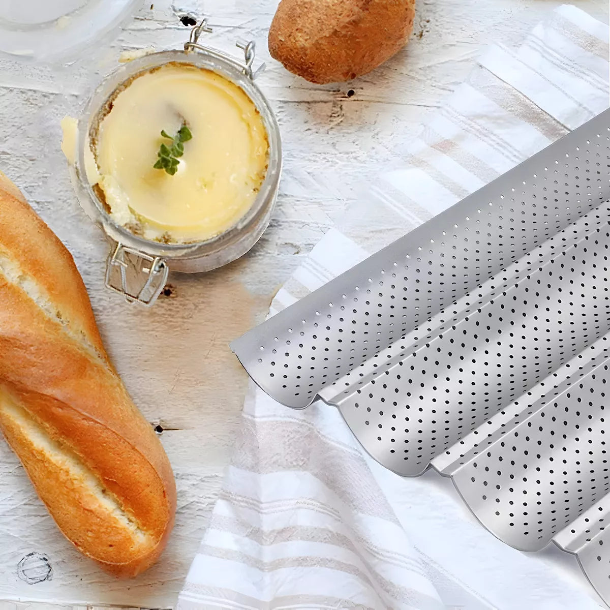 Molde Bandeja Pan Baguette Tejas Pan Francés Casero 38 X 33