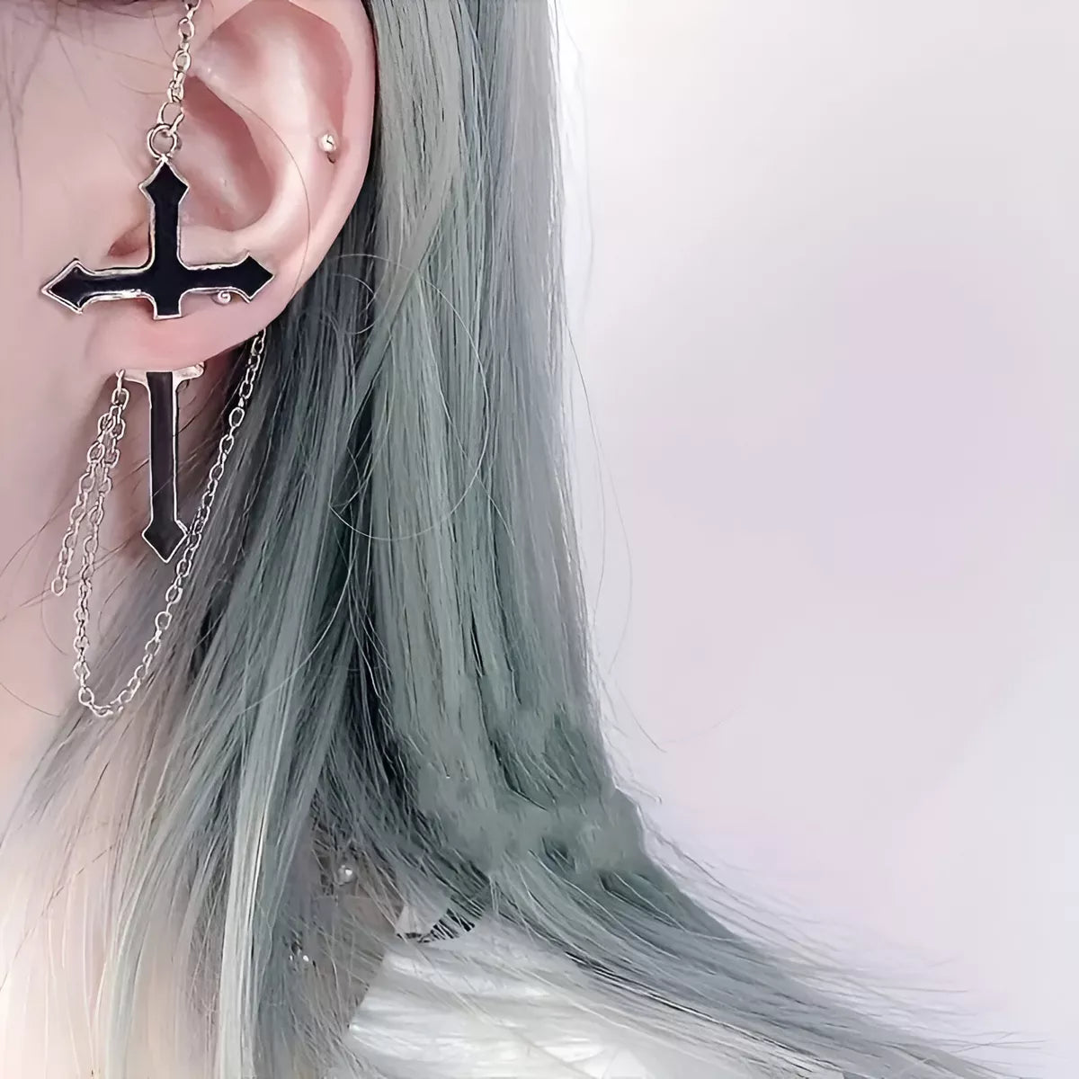Pendientes Con Cadena Cruzada Gótica Forma Cruz Negra