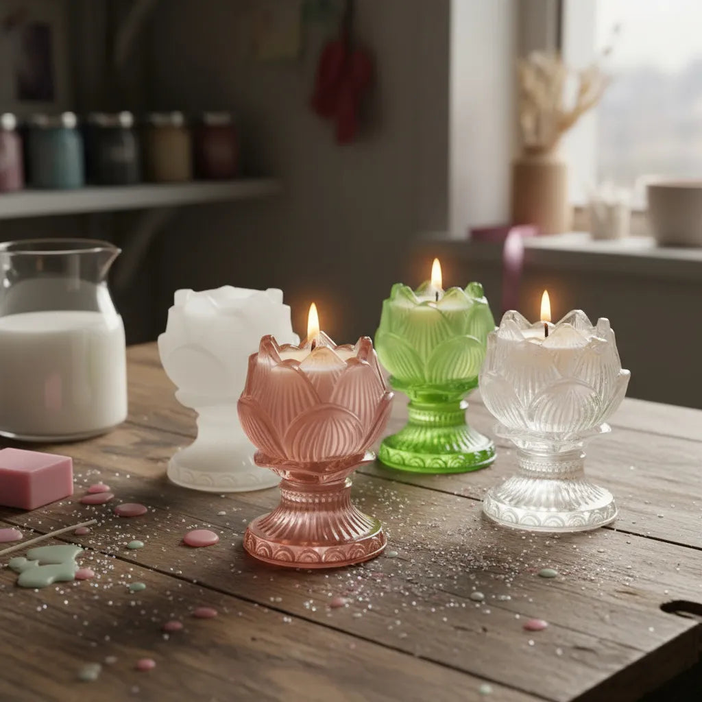 Molde De Silicona Flor De Lotto Con Pie Macetas O Candelabro resina epoxi