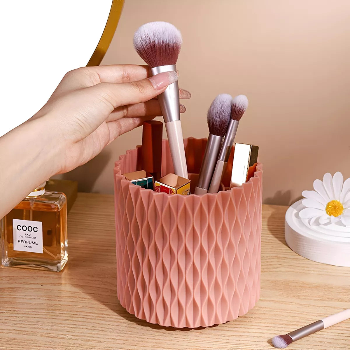 Organizador De Maquillaje O Pinceles Giratorio 360° Moderno ROSADO
