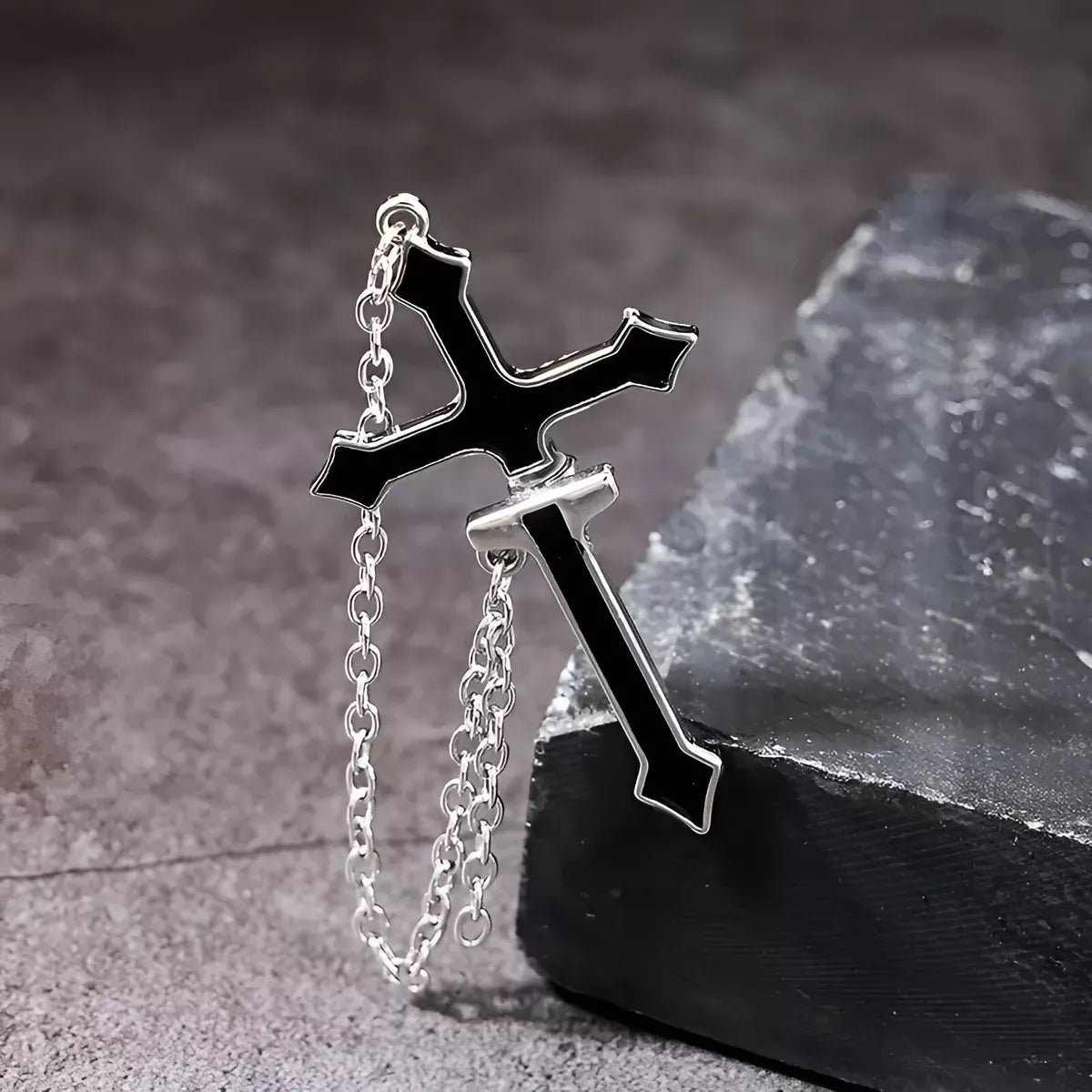 Pendientes Con Cadena Cruzada Gótica Forma Cruz Negra