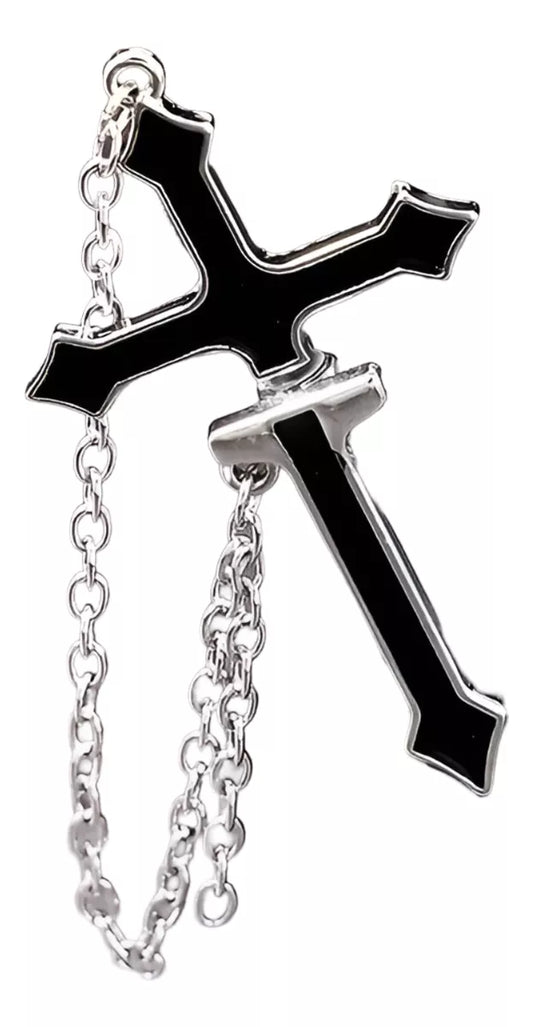 Pendientes Con Cadena Cruzada Gótica Forma Cruz Negra