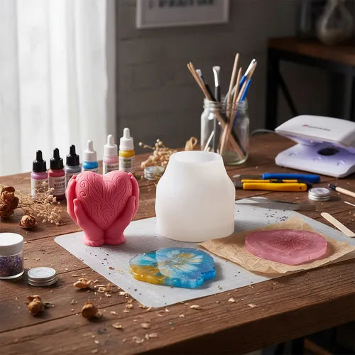 Molde De Silicona Para Velas Corazón Entre Manos Ideal Cera