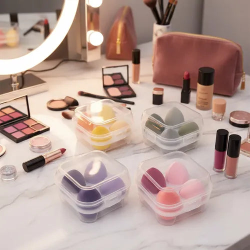 Set X4 Esponjas Para Maquillaje Belleza Profesional Estuche FEDE-015