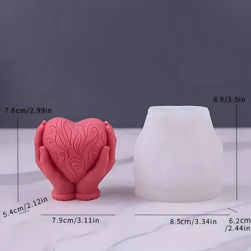 Molde De Silicona Para Velas Corazón Entre Manos Ideal Cera