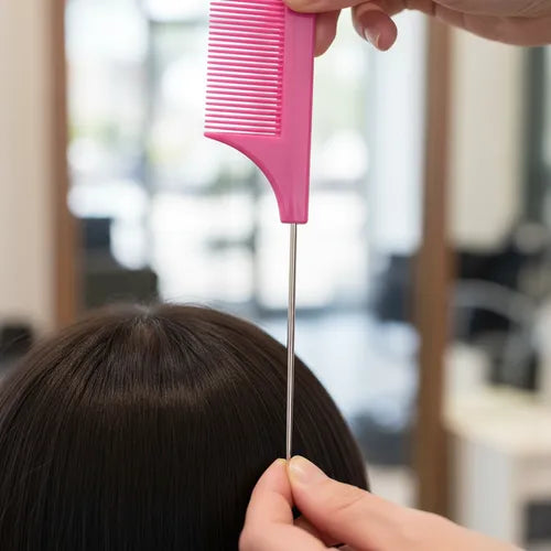 Peine Con Mango De Metal Separador De Cabello Peluqueria