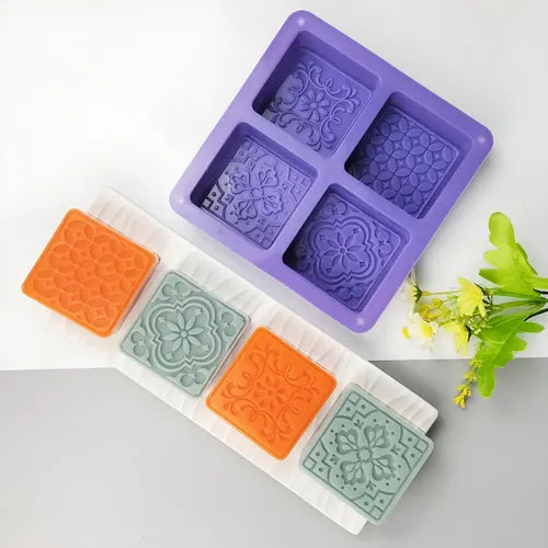 Molde De Silicona Para Jabones Cuadrados Con Diseños Varios