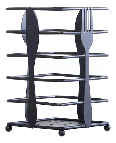 Porta Cubiertos Organizador Metalico Mesa Cocina Cuadrado Color Negro