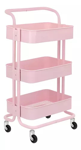 Carrito Frutero 3 Niveles Estilo Italiano Multiuso Hoga Rosado