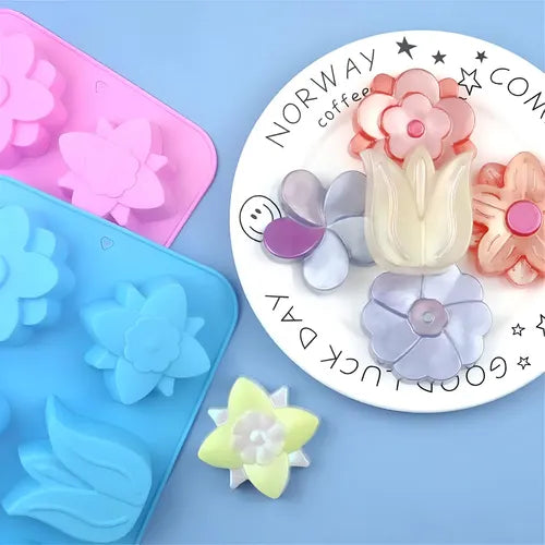 Molde De Silicona 6 Flores Ideal Velas O Jabones Artesanales